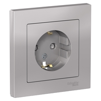 Розетка 1-м СП AtlasDesign 16А IP20 с заземл. защ. шторки в сборе алюм. SchE ATN000344 Schneider Electric