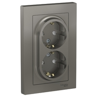 Розетка 2-м СП AtlasDesign 16А IP20 с заземл. защ. шторки в сборе сталь SchE ATN000926 Schneider Electric