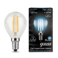 Лампа светодиодная филаментная Filament 7Вт шар 4100К нейтр. бел. E14 580лм GAUSS 105801207