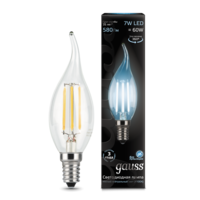 Лампа светодиодная филаментная Filament 7Вт свеча на ветру 4100К нейтр. бел. E14 580лм GAUSS 104801207