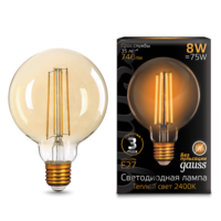 Лампа светодиодная филаментная Filament 8Вт G95 2400 тепл. бел. E27 740лм golden GAUSS 105802008