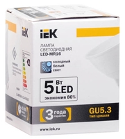 Лампа светодиодная LED 5Вт GU5.3 220В 4000К MR16 софит | LL-MR16-5-12-40-GU5 IEK (ИЭК)