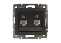 Механизм розетки компьютерной RJ45 + телефонной RJ11 Рейн матов. черн. графит LEZARD 703-4188-143