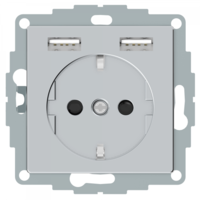 Розетка 3-м СП Merten SM 16А IP20 Schuko с 2-мя заряд. устройствами USB 2.4А алюм. SchE MTN2366-0460 Schneider Electric