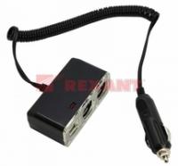 Разветвитель автоприкуривателя 2 гнезда 2хUSB (5 V 1000 mA) шнур спираль 1.5 м | 16-0225 REXANT