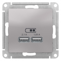 Розетка ATLASDESIGN USB 5В 1 порт x 2,1 А 2 порта х 1,05 А,механизм алюминий - ATN000333 Schneider Electric