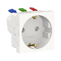 Розетка 1-м СП 2мод. Unica Modular 16А IP21 250В с заземл. защ. шторки быстрозажим. клеммы бел. SchE NU305718 Schneider Electric