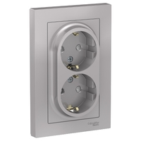 Розетка 2-м СП AtlasDesign 16А IP20 с заземл. защ. шторки в сборе алюм. SchE ATN000326 Schneider Electric