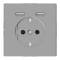 Розетка 3-м СП Merten D-Life 16А IP20 Schuko с 2-мя заряд. устройствами USB 2.4А нерж. сталь SchE MTN2366-6036 Schneider Electric