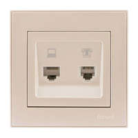 Механизм розетки компьютерной RJ45 + телефонной RJ11 СП Рейн 16А IP20 крем. LEZARD 703-0388-143