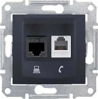 Механизм розетки компьютерной + телефонной 2-м СП Sedna RJ45 RJ11 кат.5E UTP неэкранир. графит SchE SDN5100170 Schneider Electric