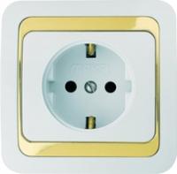 Розетка 1-м СП Mimoza 16А IP20 с заземл. бел./зол. Makel 12208