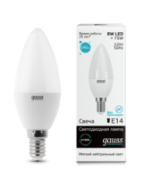 Лампа светодиодная LED 8Вт E14 220В 4100К Elementary свеча | 33128 Gauss