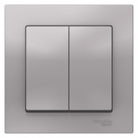 Выключатель двухклавишный ATLASDESIGN схема 5 10АХ в сборе алюминий - ATN000352 Schneider Electric