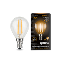 Лампа светодиодная филаментная Filament 5Вт шар 2700К тепл. бел. E14 420лм GAUSS 105801105