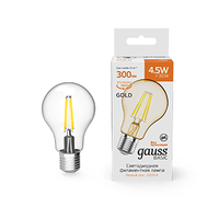 Лампа светодиодная LED 4.5 Вт 300 Лм 2200К теплая Е27 А60 золотая Basic Filament Gauss - 1021245