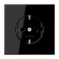 Штепсельная розетка SCHUKO одинарная, с заземлением, без шторок, 16A, 250В (механизм + накладка, рамки). Серия LS990 Материал- дуропласт Цвет- черный JUNG LS1520SW