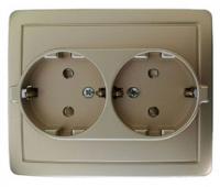 Розетка 2-м СП Simon15 16А IP20 250В с заземл. Schuko защ. шторки винт. клеммы шампань Simon 1590451-034
