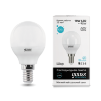 Лампа светодиодная LED 10Вт E14 220В 4100К Elementary шар | 53120 Gauss