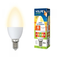 Лампа светодиодная LED-C37-6W/WW/E14/FR/O 6Вт свеча 3000К тепл. бел. E14 450лм 175-250В Volpe 10214 Uniel