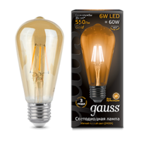 Лампа светодиодная филаментная Filament 6Вт ST64 2400К тепл. бел. E27 550лм golden GAUSS 102802006