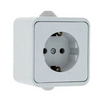 Розетка 1-м ОП Прага 16А IP44 с заземл. бел. EKF EKR16-028-10-44