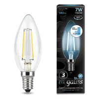 Лампа светодиодная филаментная Filament 7Вт свеча 4100К нейтр. бел. 580лм шаг. диммир. GAUSS 103801207-S