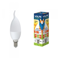 Лампа светодиодная LED-CW37-6Вт/WW/E14/FR/O 6Вт свеча на ветру 3000К тепл. бел. E14 175-250В картон Volpe UL-00000308 Uniel