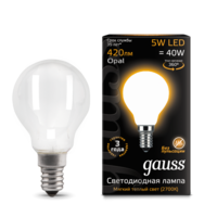 Лампа светодиодная филаментная Filament 5Вт шар 2700К тепл. бел. E14 420лм milky GAUSS 105201105