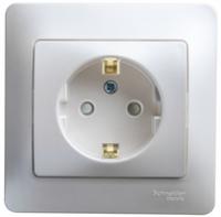 Розетка 1-м СП Glossa 16А IP20 с заземл. защ. шторки в сборе перламутр. SchE GSL000644 Schneider Electric