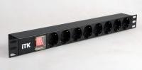 Блок розеток 19 (8шт)PDU с LED выключателем алюминевый профиль 1U ВХОД С14 без шнура | PH12-8D3 ITK IEK (ИЭК)