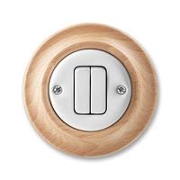 Переключатель двухклавишный ABB Decento белый фарфор / натуральное дерево бук - 2CHK595234C4050