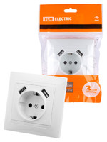 Розетка 2П+З 16А 250В + 2 USB порта 2,1А 5В белая "Лама" | SQ1815-0042 TDM ELECTRIC