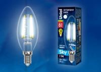 Лампа светодиодная LED-C35-6W/NW/E14/CL PLS02WH LED. "свеча", прозр. Серия Sky. 4000К | UL-00001373 Uniel