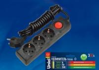 Удлинитель S-GCD3-7B BLACK серии Standart шнур 7м 3 гнезда с/з черн. Uniel UL-00003609