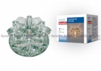 Светильник декоративный встраиваемый DLS-F121 G4 GLASSY/CLEAR "Fiore" без лампы основание стекло цвет зеркальный отделка кристалл прозр. Fametto 10639