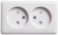 Розетка 2-м ОП Хит 16А IP20 без заземл. защ. шторки бел. SchE RA16-233-B Schneider Electric