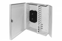 Бокс оптический FO-WBX-12хSLT-W140H42-96UN-GY универс. настенный от 8 до 96 портов (SC duplex LC ST FC) (со спайс. пласт. без пигтейлов. и прох. адапт.) сер. Hyperline 250445