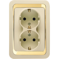 Розетка 2-м СП Mimoza 10А IP20 с заземл. крем./зол. Makel 12682