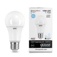 Лампа светодиодная LED 10 Вт 950 Лм 6500К холодная Е27 А60 Elementary Gauss - 23230