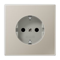 Штепсельная розетка SCHUKO одинарная, с заземлением, шторками, 16A, 250В (механизм + накладка, без рамки). Серия LS990 Материал- металл Цвет- благородная сталь JUNG ES1520KI