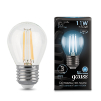Лампа светодиодная филаментная Filament 11Вт шар 4100К нейтр. бел. E27 830лм GAUSS 105802211