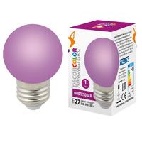 Лампа светодиодная LED-G45-1W/PURPLE/E27/FR/С 1Вт шар матовая фиолет. E27 декоративная (упак. картон) Volpe UL-00005652 Uniel