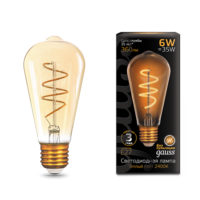 Лампа светодиодная филаментная Filament 6Вт ST64 2400К тепл. бел. E27 360лм flexible golden GAUSS 157802006