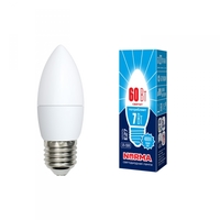 Лампа светодиодная LED-C37-7W/NW/E27/FR/NRФорма свеча, матовая. Серия Norma. Белый свет (4000K). Картон. ТМ Volpe Uniel UL-00003798