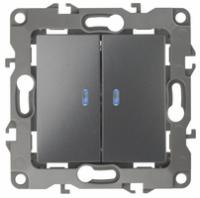 Выключатель Эра 12-1105-12 2-клавишный с подсветкой встроенный 250 В 10 А IP 20 графит Б0019291 (Энергия света)