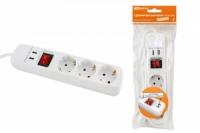 Удлинитель бытовой У03В-USB 3 гнезда, 2USB разъема, 1,5 метра, вык., з/к, ПВС 3х1мм2 16А/250В | SQ1303-0301 TDM ELECTRIC