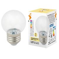 Лампа светодиодная декоративная LED-G45-1W/3000K/E27/CL/С "шар" прозрачн. теплый бел. свет (3000К) картон Volpe UL-00005807 Uniel