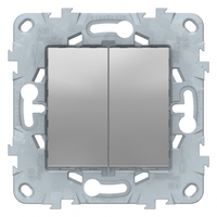 Переключатель проходной 2-кл. 2мод. СП Unica New IP21 (2х(сх. 6)) алюм. SchE NU521330 Schneider Electric