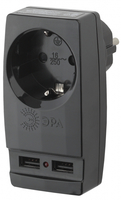 Адаптер ''Polynom'' 1гн 220V + 2xUSB 2100mA, c заземл, (черный) (10/60/1440) SP-1e-USB-B '' - Б0026333 ЭРА (Энергия света)
